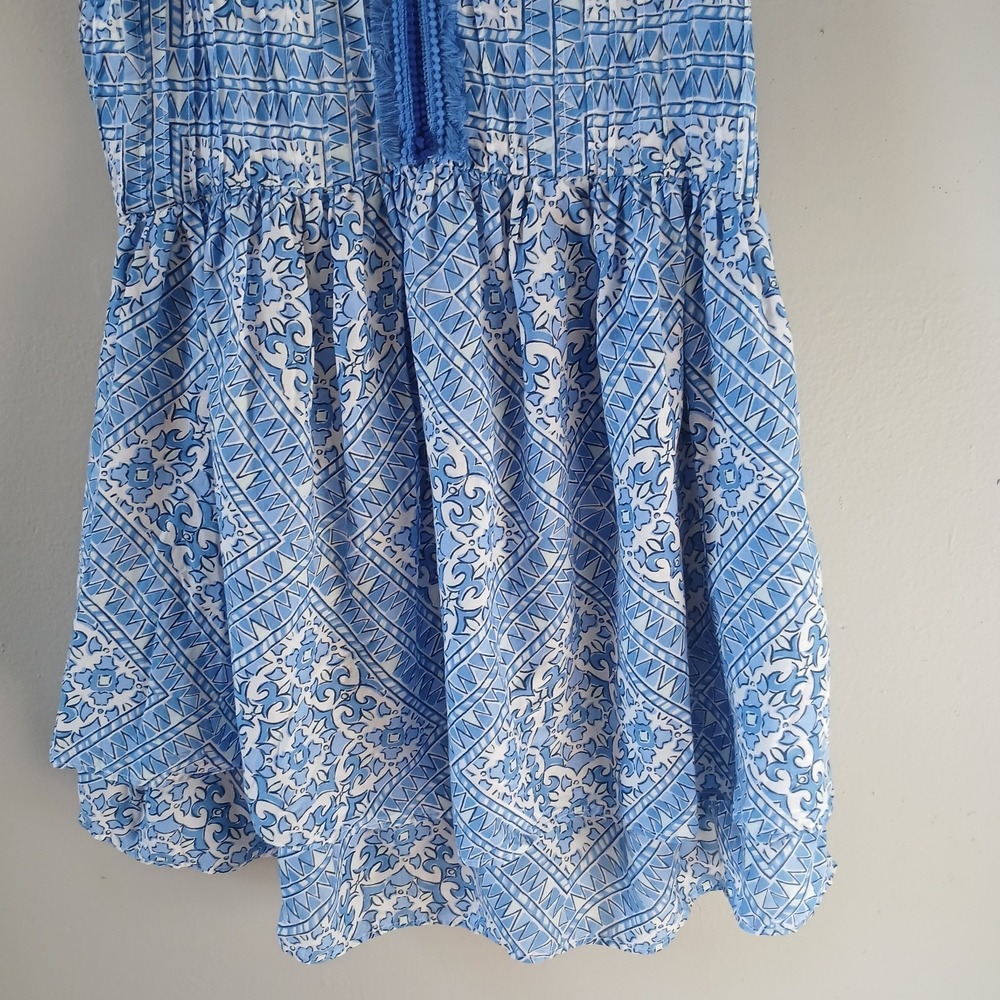 Vineyard Vines Women's Size Medium Cay Scarf Print Pintuck Dress Fringe Mini - Picture 5 of 16
